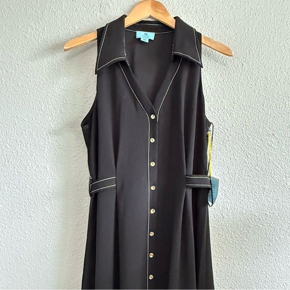 CeCe Sleeveless Belted Waist Midi‎ Dress NWT Size 10 Black & White - Picture 5 of 8